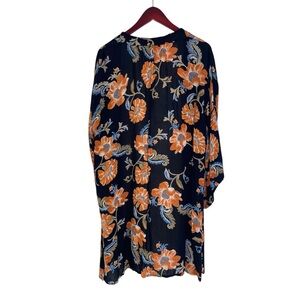 Patrons of peace floral kimono cover-up throw-over shawl black orange open XS